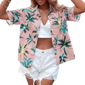 SweatyRocks Women's Short Sleeve Cute Print Button Down Shirt Tops